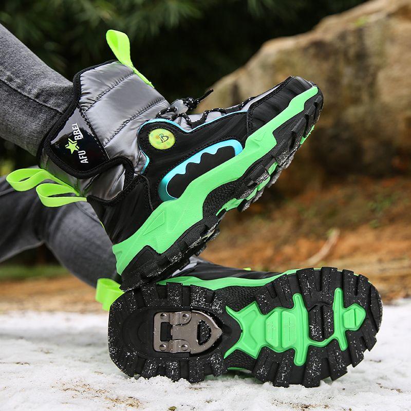 

Утолщенные детские ботинки Crampon Non Slip Теплые зимние ботинки Зимние повседневные водонепроницаемые хлопковые ботинки для мальчиков и девочек 38 зелёный