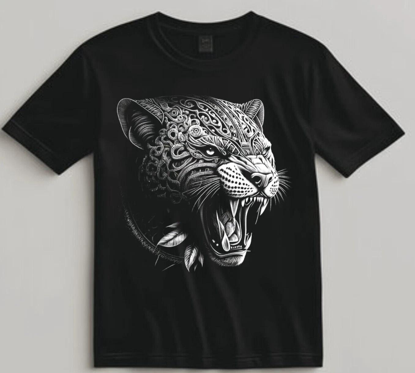 Aztec Jaguar Warrior Shirt Tribal Tattoo Style Graphic Tee for Alpha Male Vibes 4XL