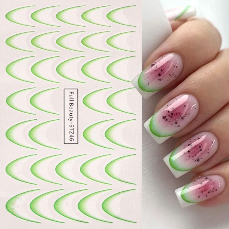 8pcs Gradient French Nail Art Stickers Ink Blooming Wave Line Water Transfer Sliders Decals DIY Ombre Manicure Decorations