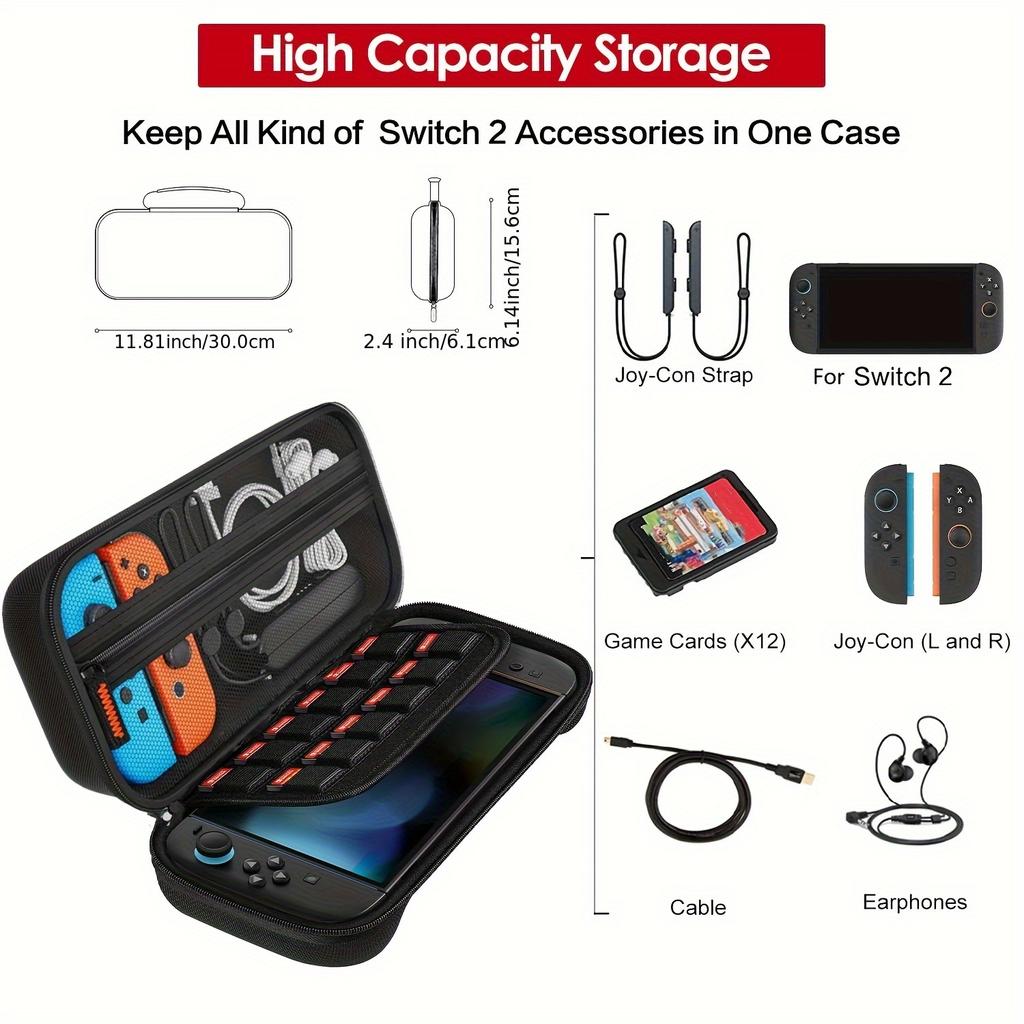 Carrying Case for Switch 2 Model(2025), Portable Carrying Travel Game Bag for Switch 2 Accessories Holds 12 Game Cartridge