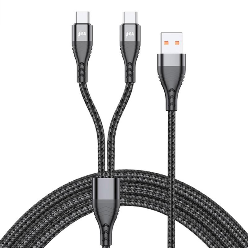 

USB to Dual Type C Charger Cable Braided 2 in 1 Multiple USB C Cable Charging Cord with 2 Type-C Port Connector