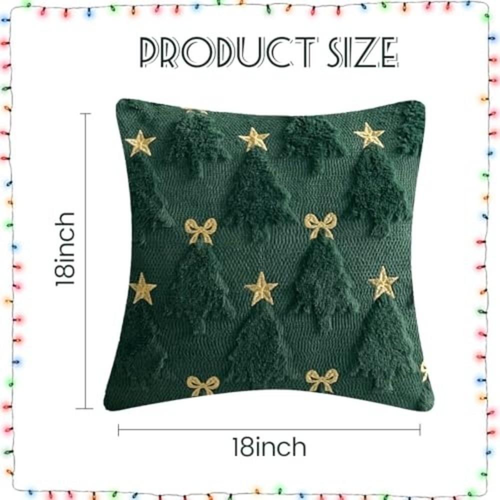 1PC Short Christmas Pillow Cover Soft Comfortable Xmas Tree Pillowcase Embroidered Bowknot Five-pointed Star Cushion Slipcover