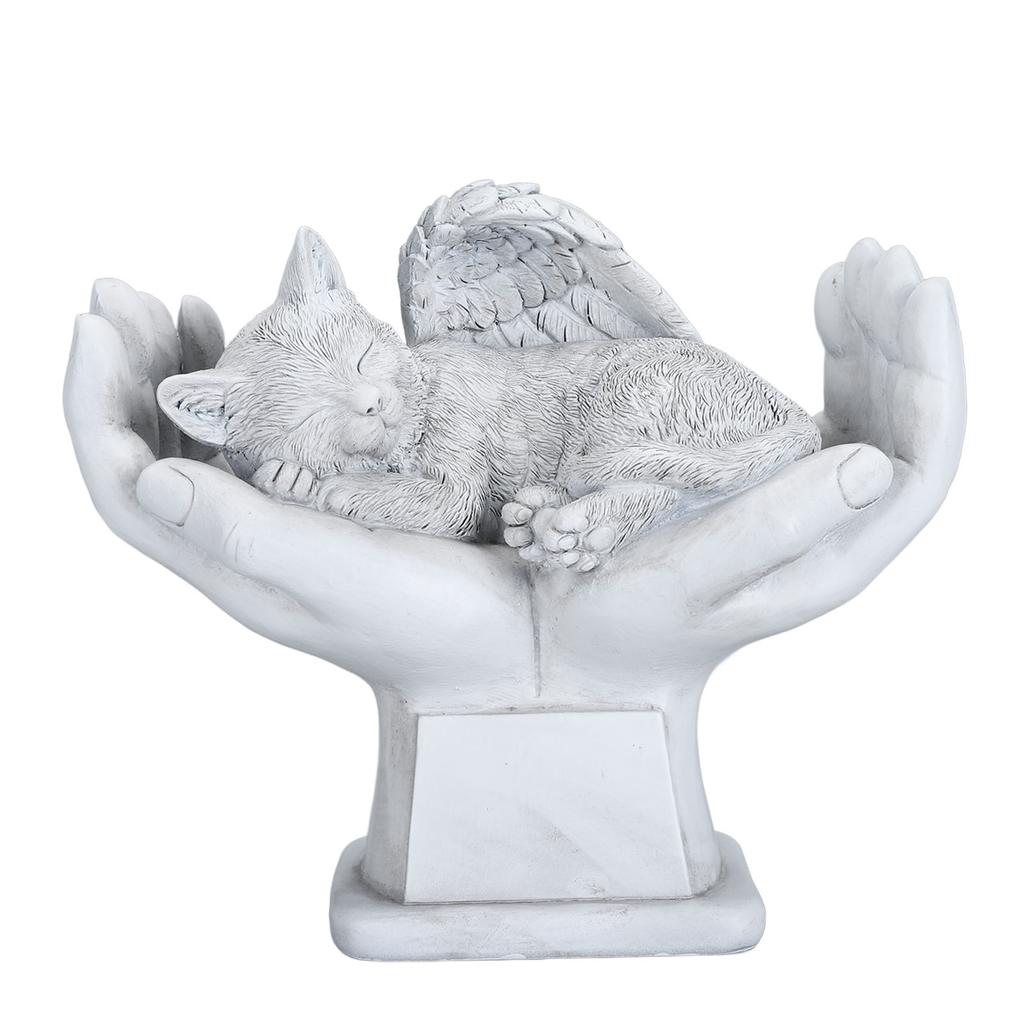 Pamětní socha mazlíčka Venkovní zahradní dekorace Ornament Anděl s Božíma rukama Náhrobek kočka