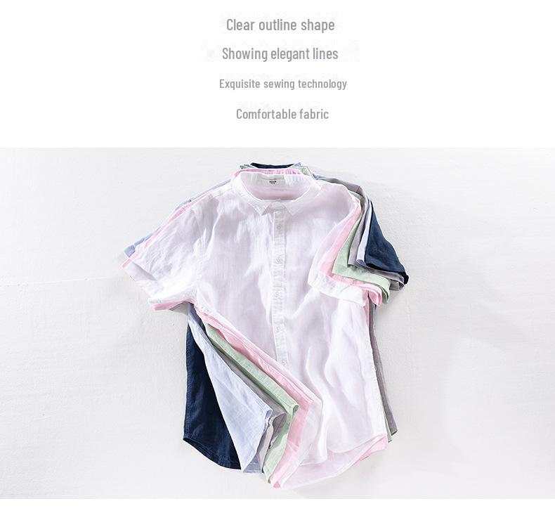 Camisa Casual de Manga Curta de Linho Puro para Homem - Estilo Versátil, Atacado 9012