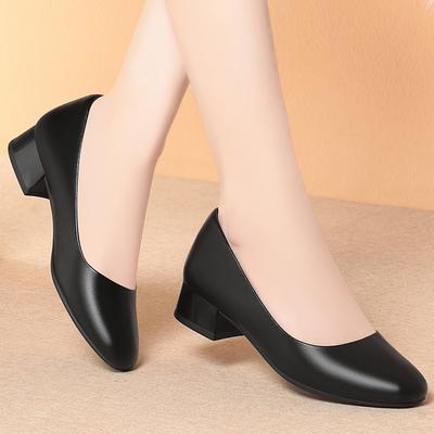 Square Toe Thick Heel Soft Sole Professional Work Shoes Black Low Heels Mid-Heeled Single Shoes 3cm Formal Light Mouth Shoes
