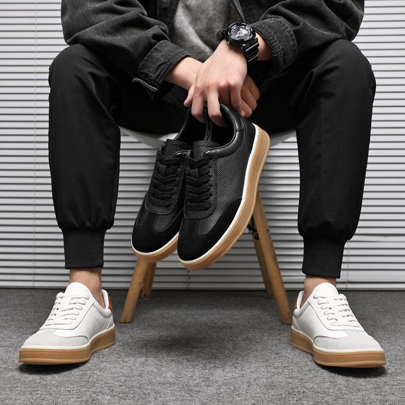 New Men Genuine Leather Casual Shoes Cool Black Flat Skate Shoes Young Man Fashion Sneaker