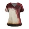 Halloween Print V Neck Short Sleeve Nurse Scrub Top with Double Pockets and Side Slit Hem for Healthcare Workers and Caregivers