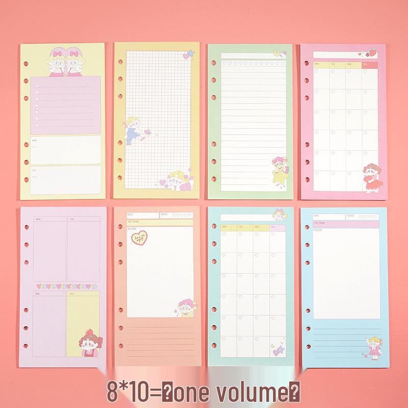 A6 6-Hole Cute Girlish Loose-Leaf Notebook Refills with Colored Planner Pages