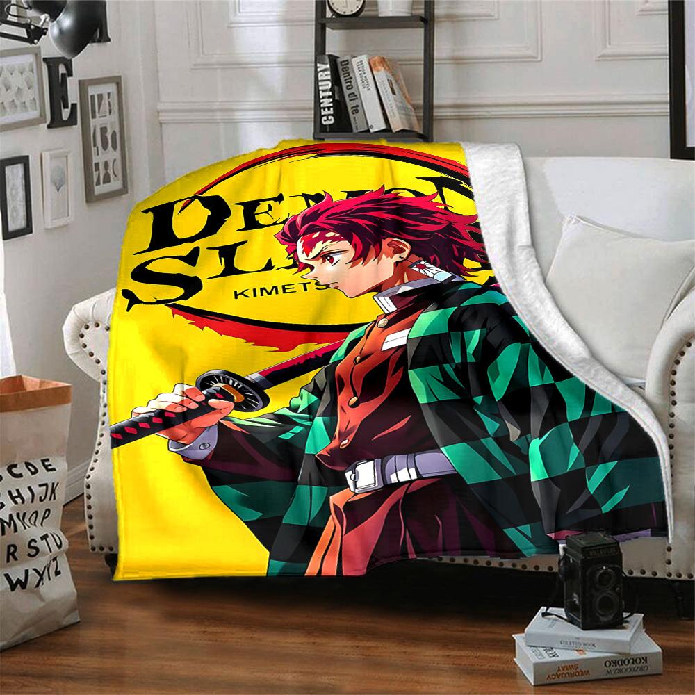 1pc Demon Slayer Flannel Throw Blanket HD Printed Lightweight Soft Warm All Season Blanket for Sofa, Bed, Travel, Camping Machine Washable