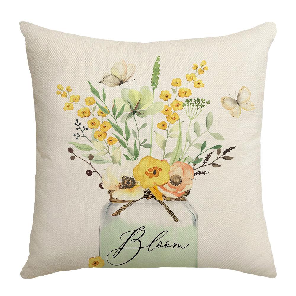 New Summer Throw Pillow Cover with Floral Letter Print Linen Throw Pillow Decoration Sofa Back Throw Pillow Cover