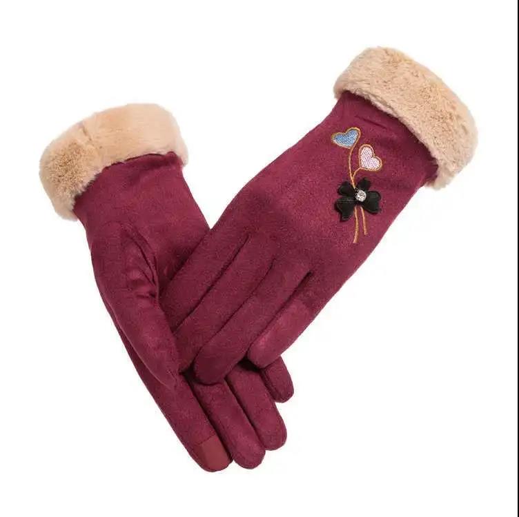Winter Gloves Ladies Winter Warm and Cold Protection Cute Plus Velvet Thick Touch Screen Cotton Gloves