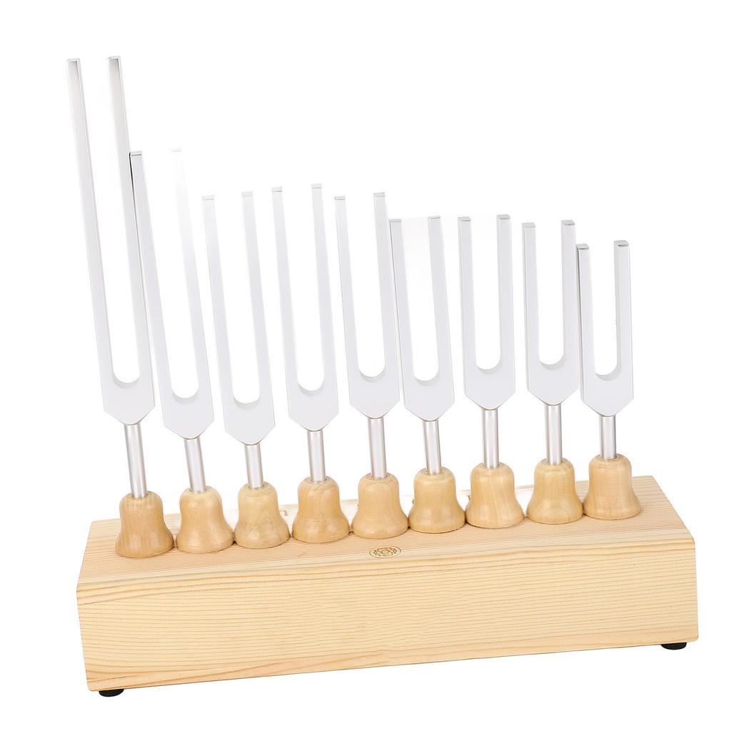 9 Pcs Tuning Fork Set 174 285 396 417 528 639 741 852 963Hz Tuning Fork Sound Healing Tool with Hammer and Wood Base
