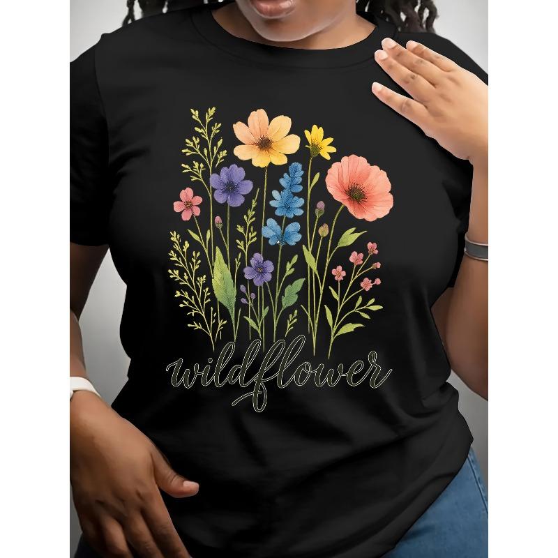 Beautiful Small Flower Pattern Women's Short-sleeved Shirts, Women's Clothing, Casual Short-sleeved T-shirts, Women's Clothing