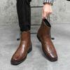 High Quality Casual Leather Boots Men Western Cowboy Leather Shoes Male Fashion Men's High Top British Outdoor Boots Shoes Male