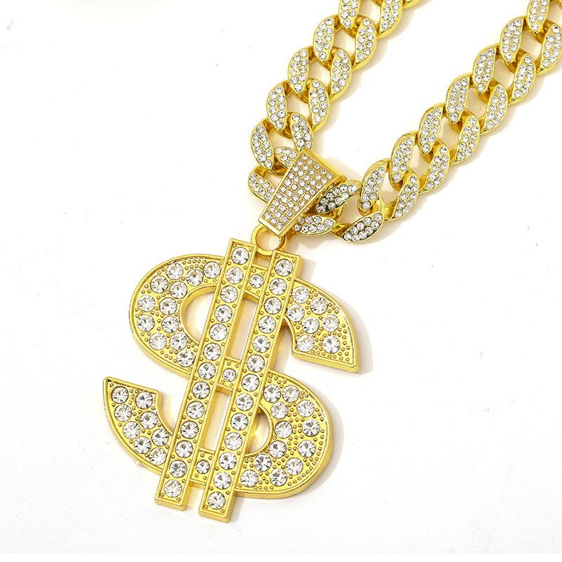 American Hip Hop Diamond Dollar Pendant with Cuban Chain