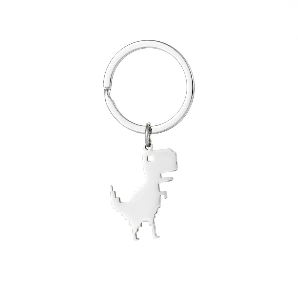 Building Block Dinosaur Stainless Steel Keychain Cute Cartoon Style Fashion Bag Pendant Practical Durable Daily Keyring