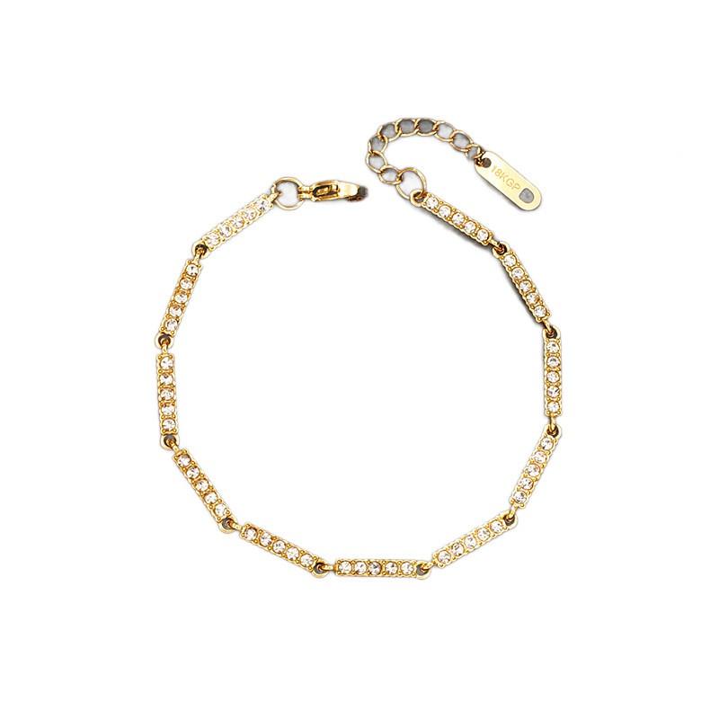 Elegant Multi-Layer Zirconia Crystal Bracelet Women Titanium Steel Geometric Design Gold Plated Fashionable Style