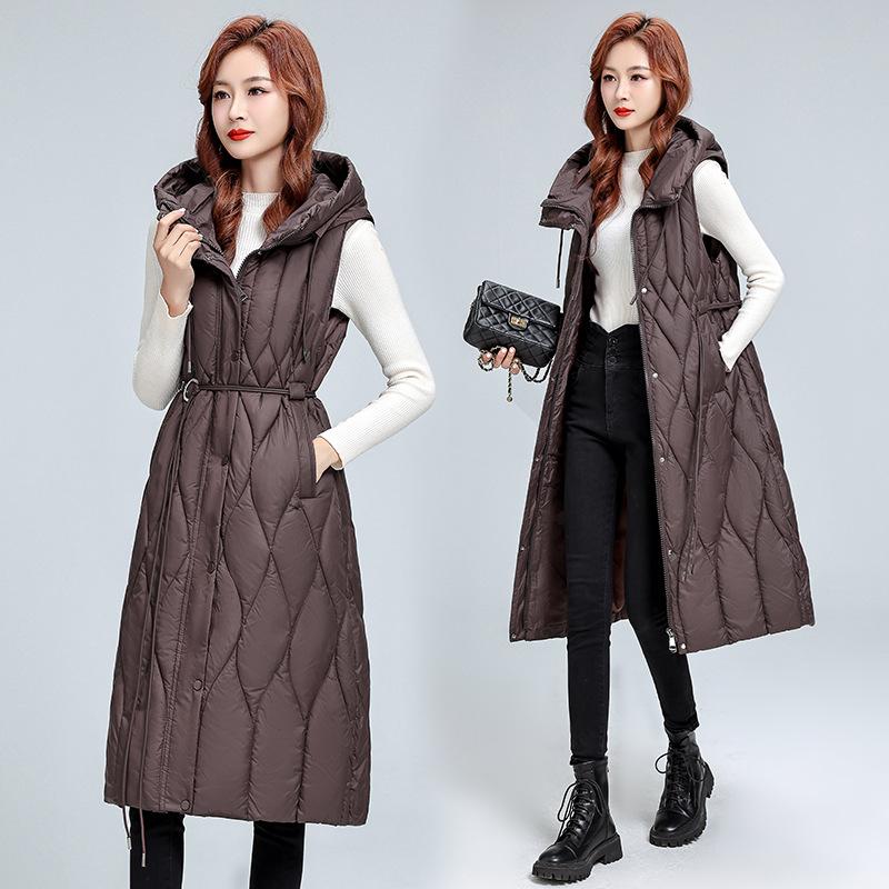 Autumn and winter fashion down cotton vest women's outer wear trend long knee waist vest loose coat