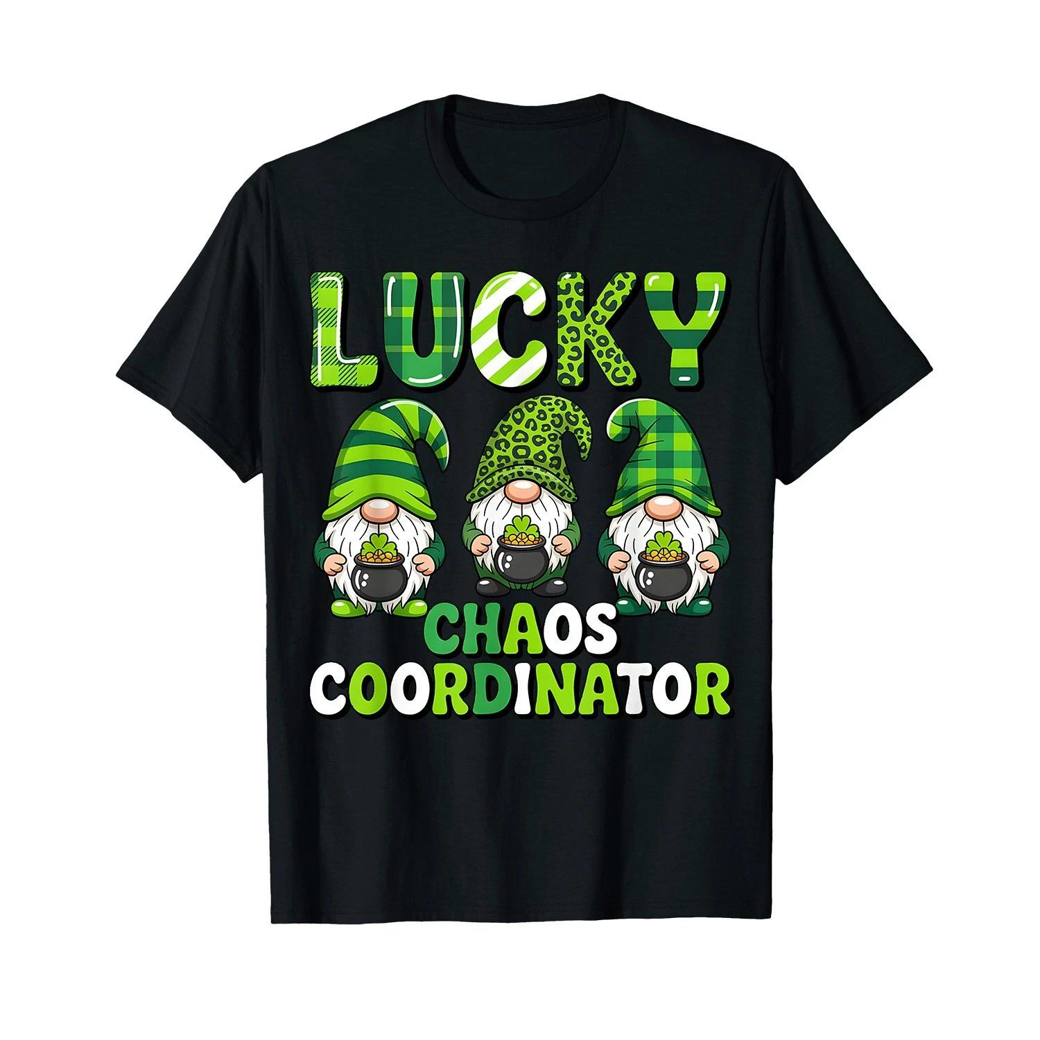St Patrick_s Day - Lucky Shamrock Leopard Gnomes Irish Women T-Shirt 3XL