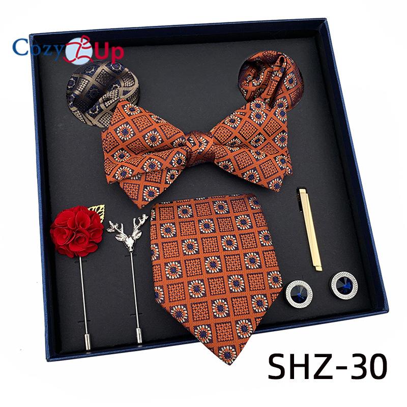 7 PCS Classic Men's  Tie Set Paisley Stripe Necktie for Men Pocket Square Bowtie  Brooch Cuff Father's Day Gift Box