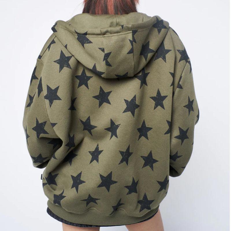 Y2k Oblečení Vintage Hvězda Oversized Mikina Bunda Harajuku Goth Dlouhý Rukáv Dámská Mikina 2000s Hip Hop Mikina na zip s kapucí Top