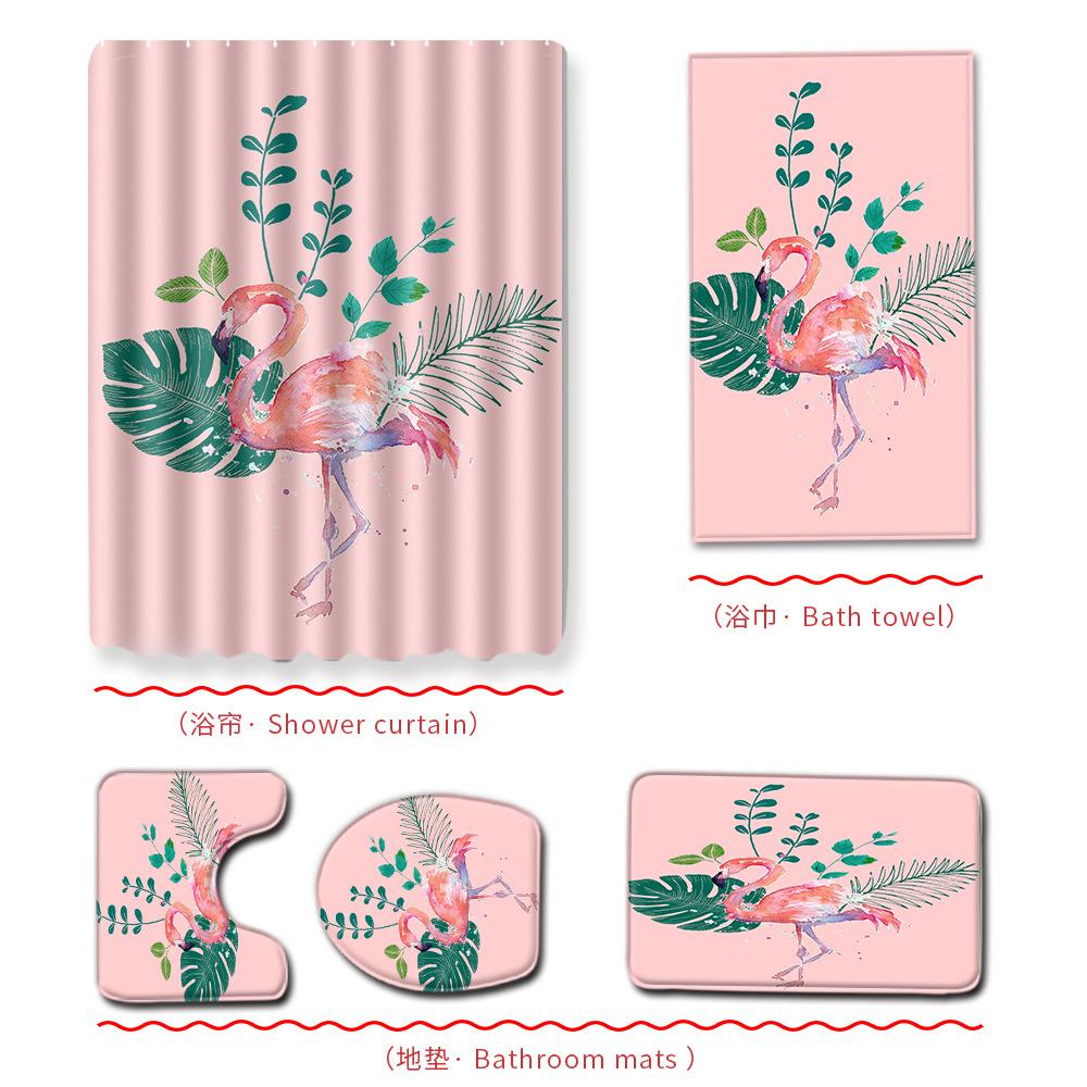 Flamingo Bathroom Shower Curtain Bath Towel Floor Mat Five-Piece Set Bathroom Toilet Carpet Shower Foot Mat