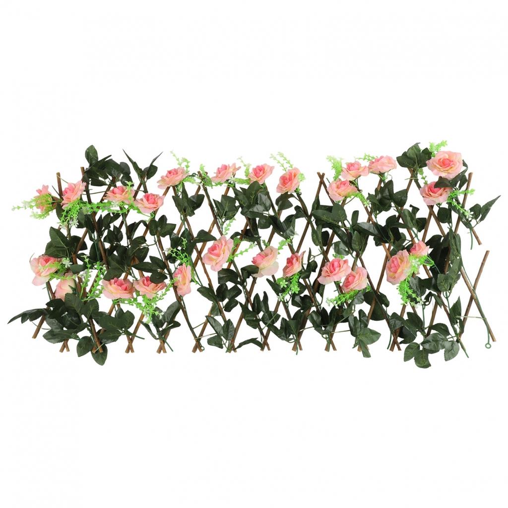Trellis Style Wooden Fence with Artificial Flowers for Enhancing Gardens