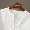 Women's Lace Hollow Spliced White Long Sleeve Shirt