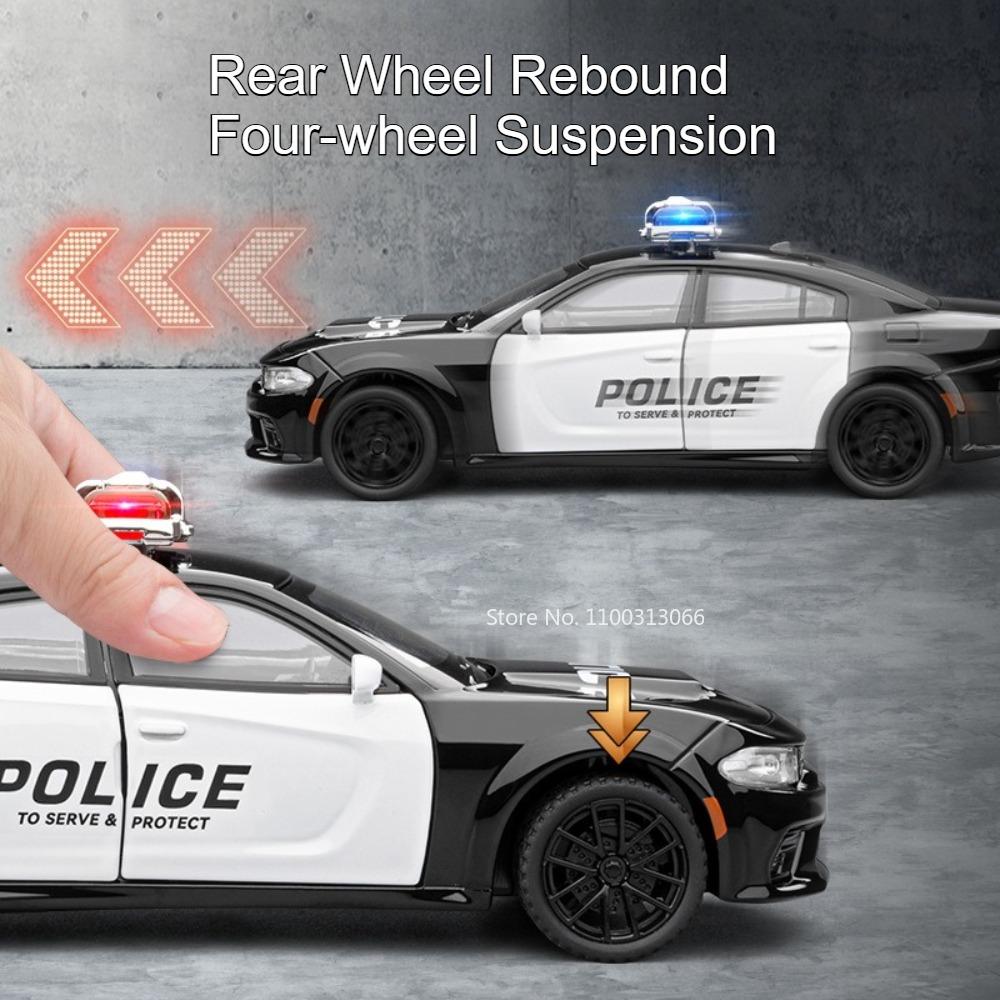 1:32 Scale Charger Toy Models Miniature Police Cars Alloy Diecast with Light Music Rubber Tires Vehicles Boys Educational Toys