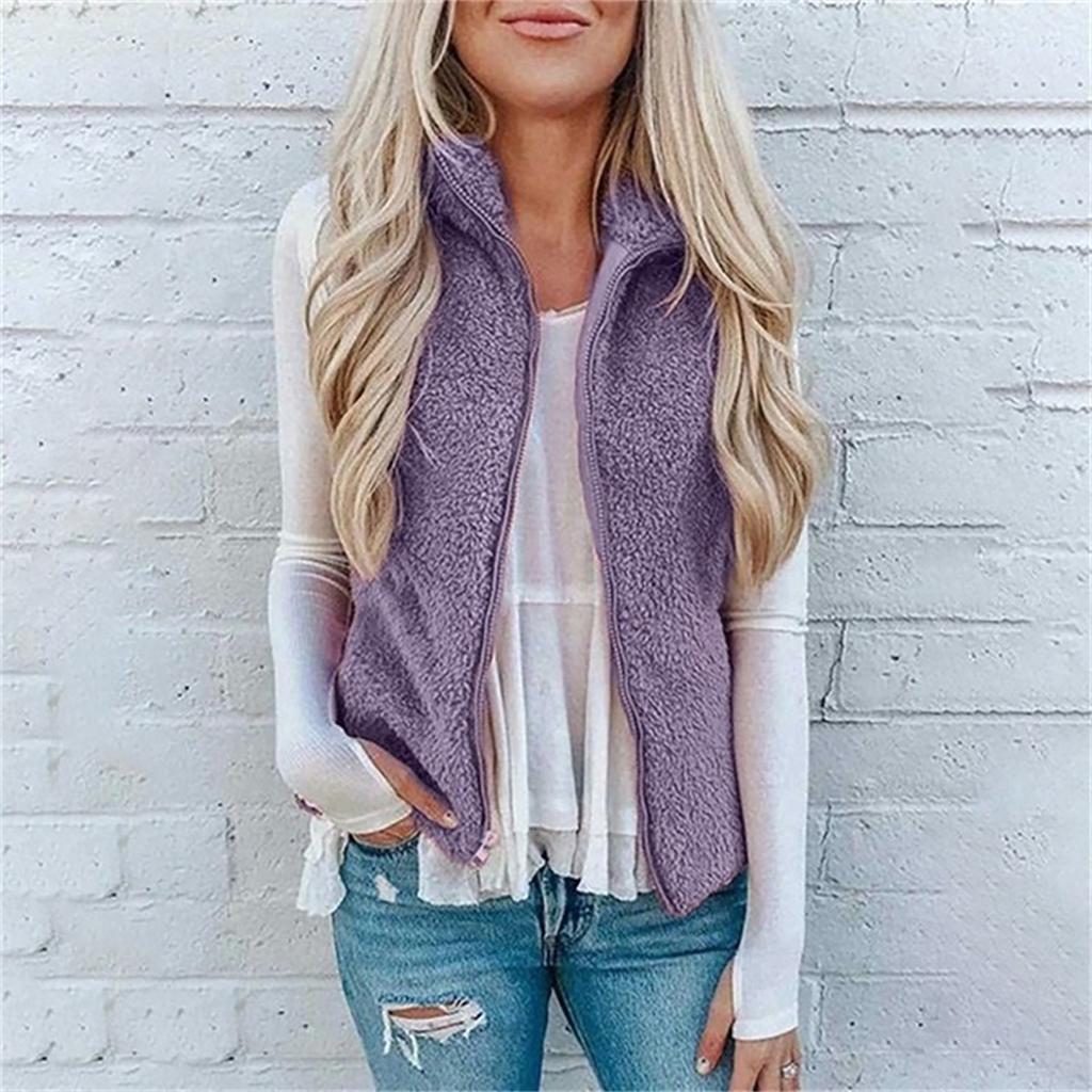 Womens Vest Winter Warm Hoodie Outwear Casual Coat Faux Zip Up  Jacket