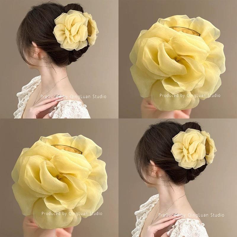 Double-sided Rose Flower Mesh Clip At The Back of The Head Shark Clip HeadwearHair Clip Hair Accessory