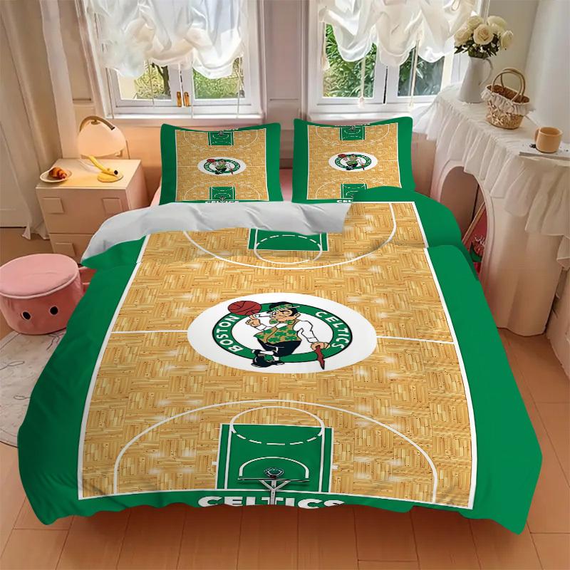 3pcs Bedding Set Boston Celtics Basketball Court Includes 1 Comforter + 2 Pillowcases, Without Pillow Inserts, Soft Comfortable,a0910212