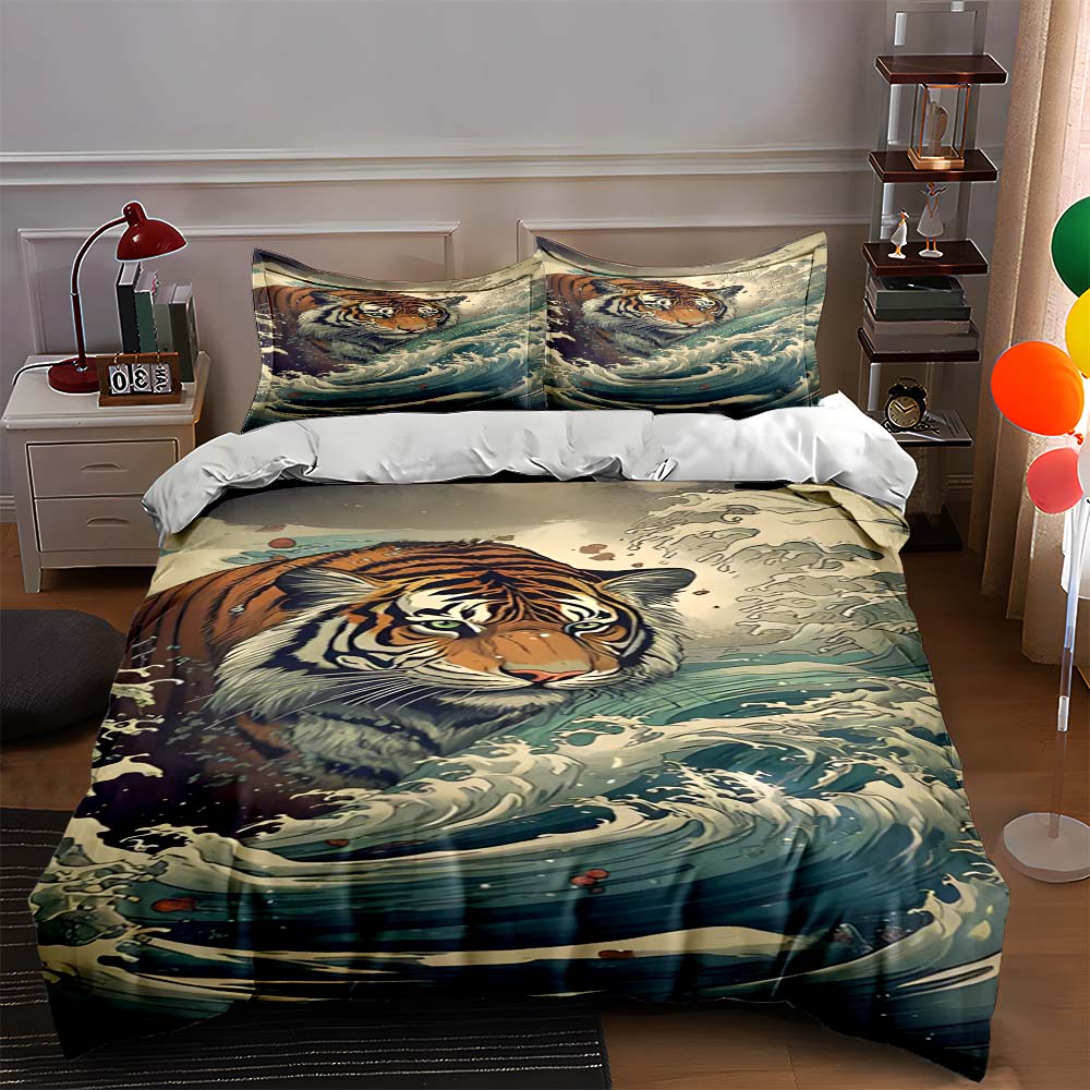 

Tiger amidst waves. Bedding Duvet cover sets Duvet covers Pillowcases gifts (1 * Duvet Cover 2 * Pillowcases, without duvet insert) 135x200cm