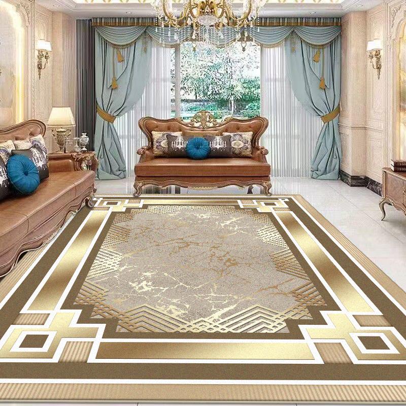 European Style Golden Carpet Living Room Luxury Large Area Decoration Bedroom Rugs Lounge Coffee Tables Non-slip Mat Washable