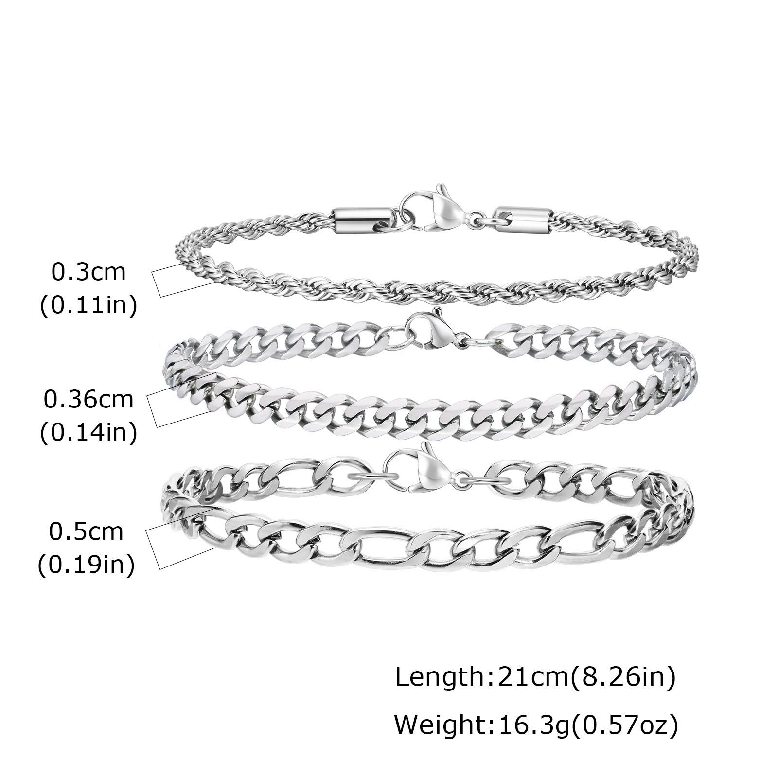 

Vnox 3pcs/set Stainless Steel Chain Bracelet Set, Men s Silver Color 21cm Length Link Wristbands, Casual Jewelry Gifts for Men