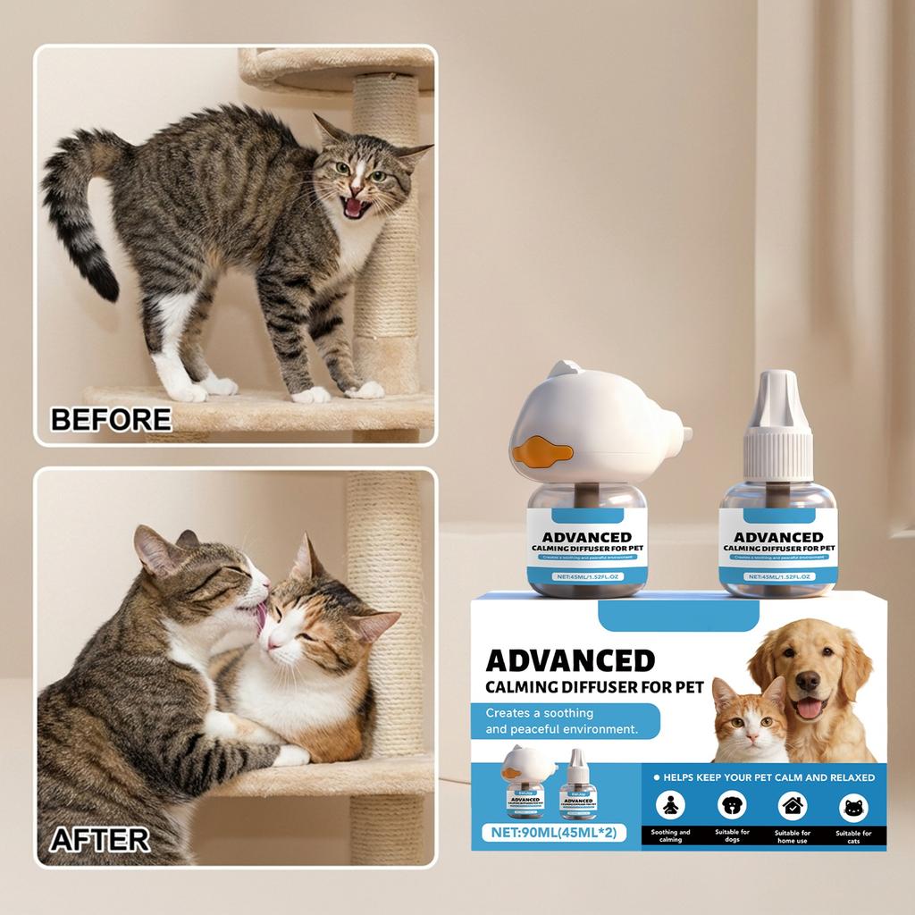 Advanced Calming Diffuser for Pets 90ml 45ml X 2 Soothing and Relaxing Diffuser Suitable for Dogs Cats and Home Use