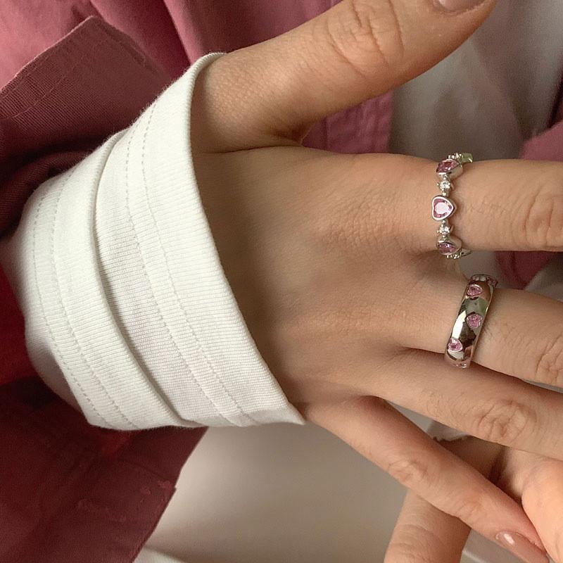 Einzigartiger pinker Herzförmiger Zirkonring Für Damen Stilvoller Verstellbarer Modeschmuck