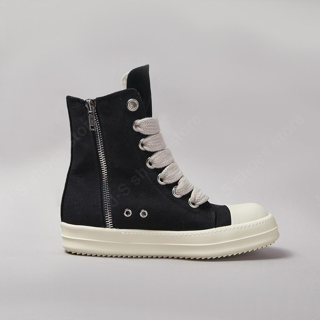 Black Canvas Shoe Men Boots Ro High Top Shoes Jumbo Laces Women Sneaker Casual Shoes Luxury Zipper Flat Shoes Ankle Boot