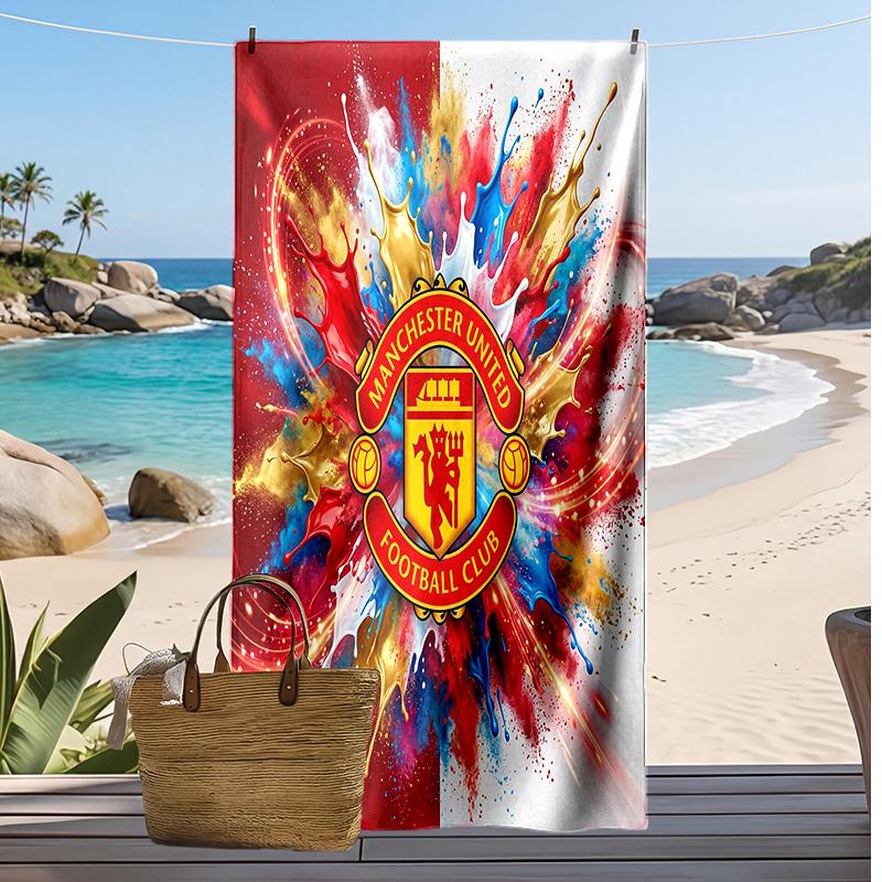 Πετσέτα Θαλάσσης με Σχέδιο Manchester United Γρήγορου Στεγνώματος Μαλακή Πετσέτα Φορητό Μεγάλο Ορθογώνιο Κάλυμμα Παραλίας για Ταξίδια Πισίνα