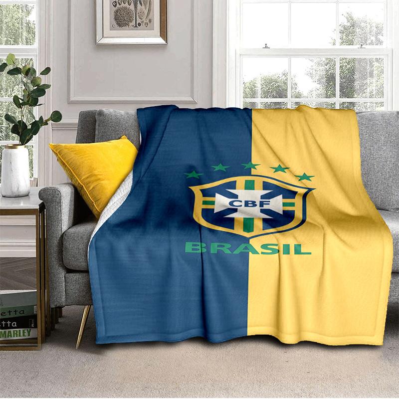 Brazilian Football Crest Printed Throws Blanket Soft Flannel Blankets for Couch Bed Gifts for Men Women Picnic blanket Christmas gifts
