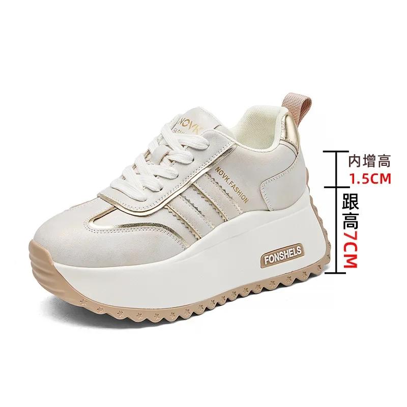 

Модные Высококачественные 7СМ 8,5СМ Натуральная Кожа Весна Осень Массивные Кроссовки Дышащие Повседневные Платформа Клиновидные Балетки Женская Вулканизированная Обувь 40