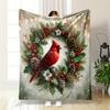 Red Cardinal On Christmas Wreath Flannel Blanket for Bedroom, Living Room, Sofa, and Nap Sofas