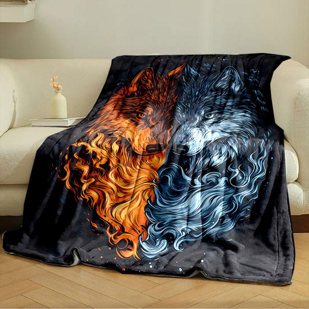 Fiery and Icy Wolves Art for All Seasons Blanket Lunch Break Throw Gift