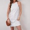Women Summer Casual Sleeveless Solid Color Lace Hollow One Piece Dress