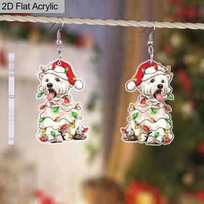 2D Flat Christmas Earring Cute Animal Earrings Christmas Dog Earrings for Women Holiday Christmas Gifts