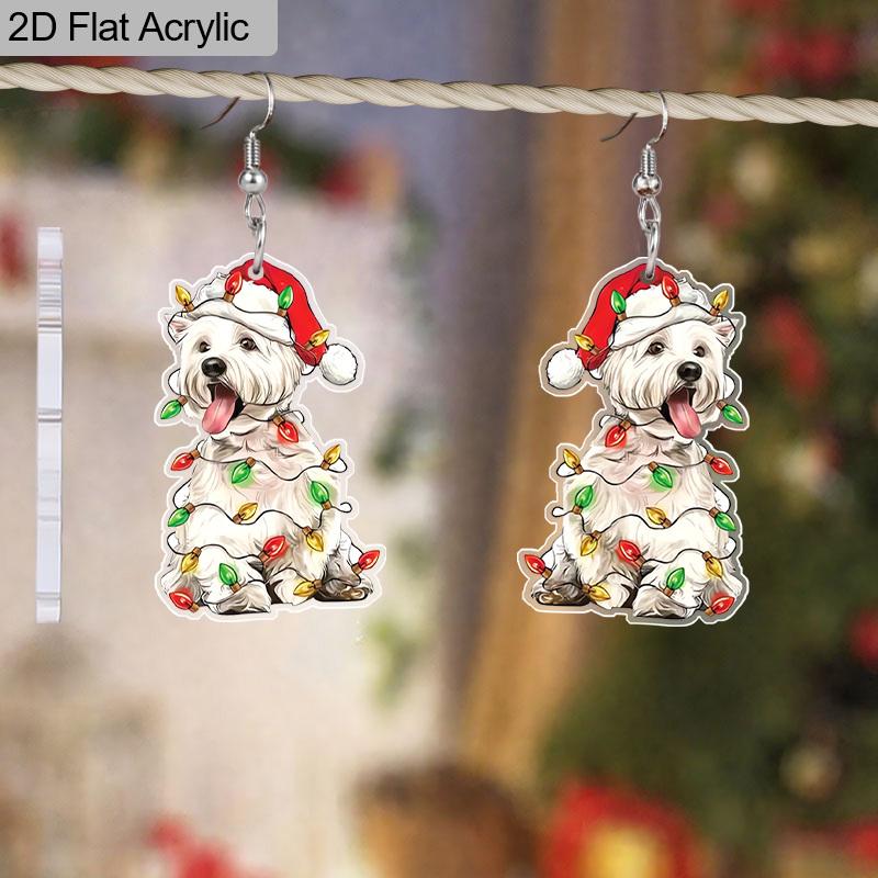 2D Flat Christmas Earring Cute Animal Earrings Christmas Dog Earrings for Women Holiday Christmas Gifts
