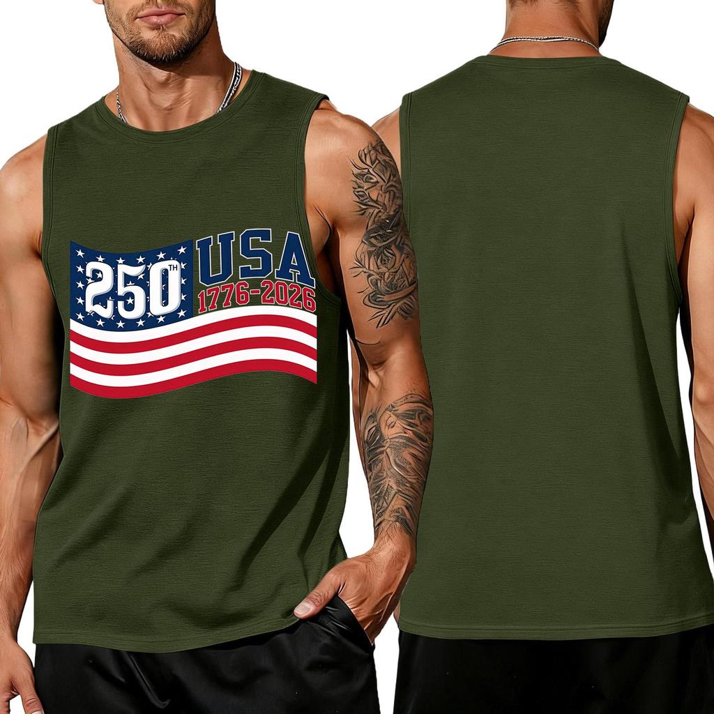Men's Sleeveless Tank Top Loose Fit Casual Summer Daily Wear Printed Sleeveless Shirt Lightweight Breathable Fabric