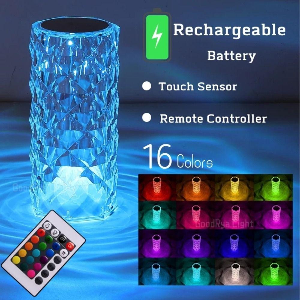 Remote Control Crystal Rose Table Lamp 16 Color Aesthetic Lights Projector Night Light  Home