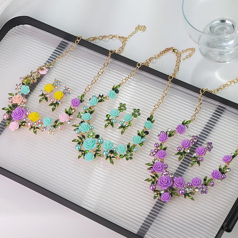 Květinový náhrdelník náušnice sada bankety palác pro ženy šperky doplněk valentýnské dárky