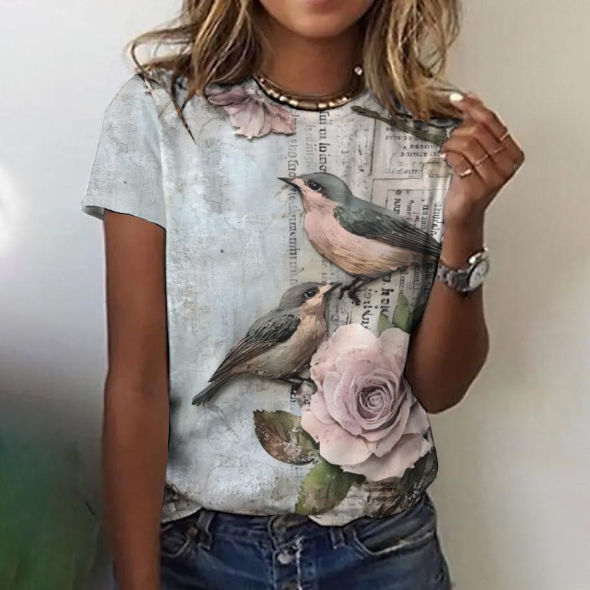 

Floral Comfortable Stylish Simple Cartoon Short Sleeve T-Shirt Women s Digital Printing Slim Top 6XL